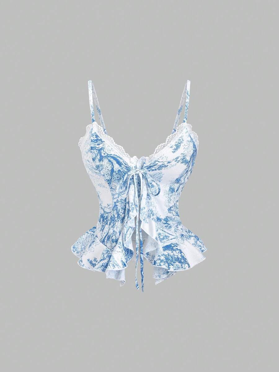 SHEIN Sweetro 女士优雅甜美2000年代风格外出上衣,全白派对套装,荷叶边修身衬衫 - 白色 - 查看 1