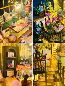 1套木制DIY小屋，手工DIY组装建筑模型房屋，装饰品，微缩景观玩具 - 彩色 - 查看 3