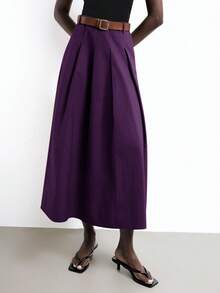 Maija Chân váy nữ màu tím xếp ly, thiết kế túi bên hông, chất liệu da PU, có thể tháo rời, kèm thắt lưng kim loại, kiểu dáng thanh lịch cho công sở. - Màu tím - Xem 4