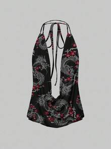 ROMWE Avant 新款中国风性感露背吊带蝴蝶结吊带背心 - 黑色 - 查看 1