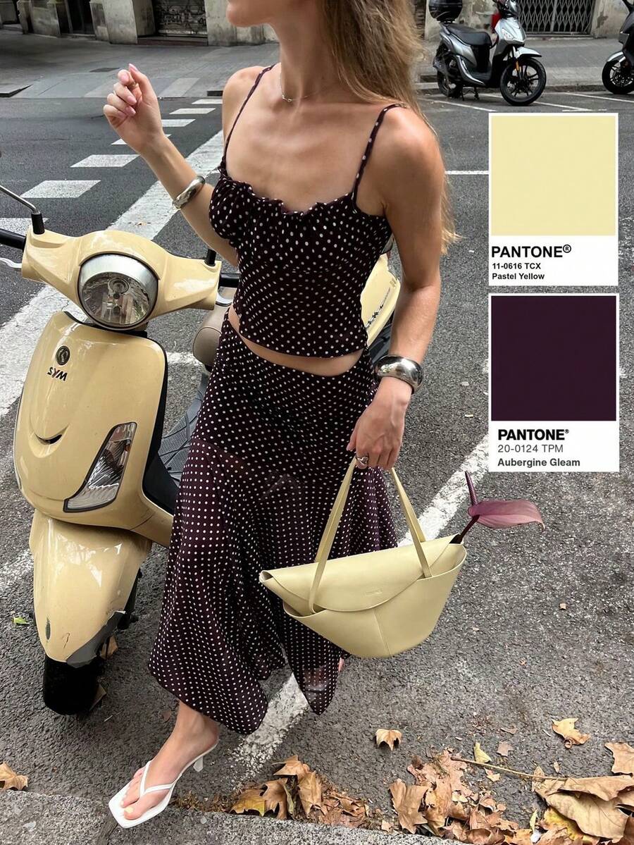 Serisse Women's Polka Dot Camisole And Fitted Skirt 2 Pieces Set, Summer - Red Violet - View 1