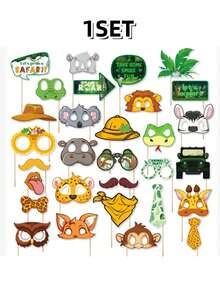 1/3/5 Sets Jungle Animal Handheld Photo Booth Props, Fun Creative Party Photo Props For Birthday Celebration, Festive Party Decor Supplies - multicolor - View 3