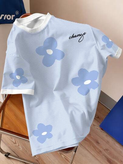 Manfinity Joysei 男士字母条纹印花圆领短袖休闲T恤