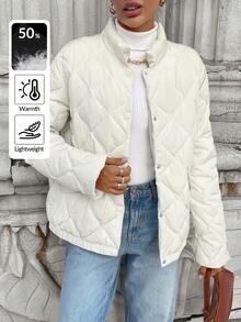 SHEIN LUNE 1 pieza Chaqueta de plumón ligera casual con bolsillo de manga larga para mujer - Albaricoque - Ver 1