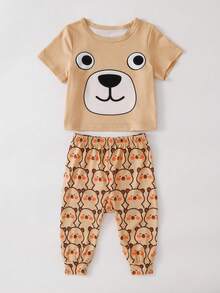 Baby Boy Cartoon Print Short Sleeve T-Shirt And Pants Pajama Set,Kids - Multicolor - View 7