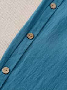 EMERY ROSE Pantalones casuales de mujer con decoración de botones y bolsillos en diagonal - Azul lavado medio - Ver 6