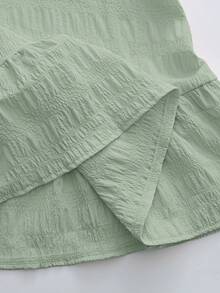 Chiquease Women's Solid Color Round Neck Ruffle Hem Backless Casual Dress - Pastel Green - View 4