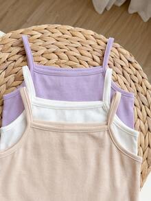 SHEIN 3pcs/Set Casual Minimalist Solid Color Knit Camisole Bodysuit For Baby Girl, Baby Girl - Multicolor - View 5