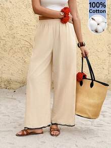 SHEIN Frenchy 女士休闲纯色简约口袋裤 - 杏色 - 查看 6