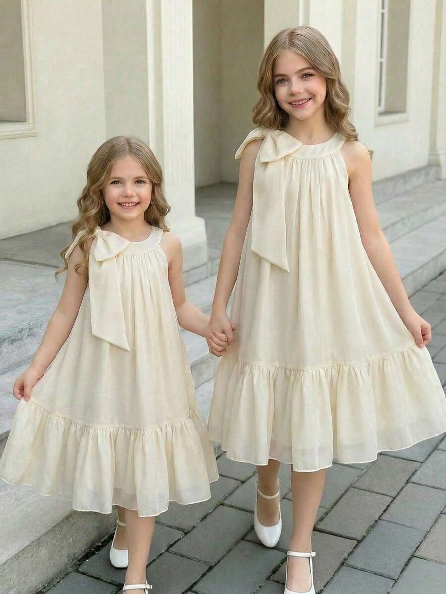 SHEIN Tween Girl Elegant Solid Apricot Organza Bow Decor Halter Neck Ruffle Hem A-Line Dress Elegant Solid Color Dress Cream Dress For Girls Ivory Dress For Girls Girls Bow Dress Girls Ruffle Trim Dress Picnic Dress Aesthetic Dresses For Summer Girls Ruffle Dress Girls Cream Girls Dress Ivory Dress Girls Beige Dresses For Girls Cream Dresses For Kids Ivory Or Champagne Dress For Tween Long Beige Dress Kids Girls Elegant Dress Soft Yellow Elegant Off-White Dress For Tweens - Apricot - View 1