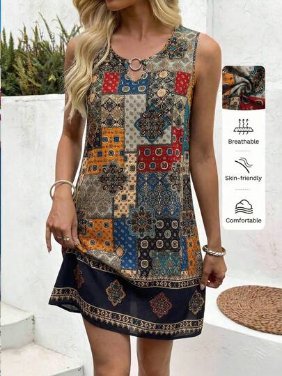 SHEIN LUNE Plus Size Women Patchwork Pattern V-Neck Sleeveless Casual Loose Dress Patchwork Dress Boho Dress For Women Summer Sundress Women Summer Dresses For Women Marketplace Dress Geometric Print Dress Tunic Dress Women Shift Dresses Women Boho Summer Dress Women Summer Dresses For Women Shift Dresses For Women Sleeveless Dresses For Women Resort Dresses For Women Music Festival Dresses Women's Casual Dress Boho Clothing Summer Casual Dress Boho Dress Women Patchwork Dress For Women Women Casual Dresses Women's Summer Dresses Boho Chic Women's Clothing