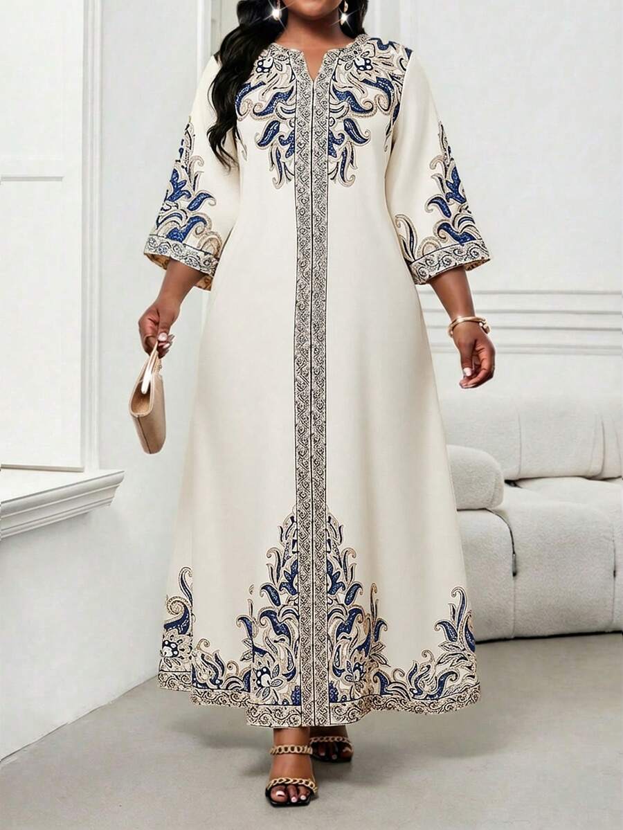 SHEIN Lady Vestido de talla grande elegante y vintage con estampado de paisley - Multicolor - Ver 1