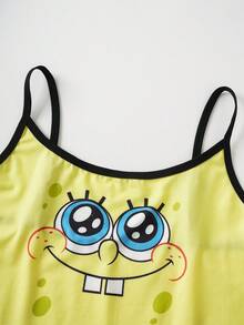 SpongeBob SquarePants | SHEIN 大码女式两件套内衣套装，吊带背心和内裤，可爱动漫系列 - 黃色 - 查看 4