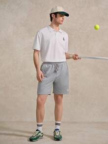 Courvante 男士夏季錨圖案印花短袖休閒/通勤領領圖案 Polo 衫，白色，適合工作與爸爸穿著，高爾夫、網球 - 白色 - 查看 3