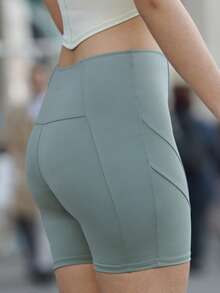 Nöista Short actif côtelé avec large bande de compression à la taille pour un ajustement sécurisé. Parfait pour une tenue d'été pour femmes, une tenue de printemps, une tenue pour femmes, la gym, le fitness et un style sportif décontracté. - Vert - Voir 5