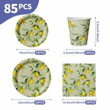 Bộ đĩa, khăn ăn và cốc dùng một lần Lemon Leaf, phục vụ 20 khách. Bộ đồ dùng tiệc dùng một lần này (bao gồm đĩa, khăn ăn và cốc) rất phù hợp cho các bữa tiệc sinh nhật, đám cưới và dã ngoại gia đình. - Xem 2