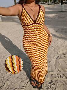 SHEIN EZwear 大码夏季度假钩针编织长款毛衣连衣裙 - 彩色 - 查看 10