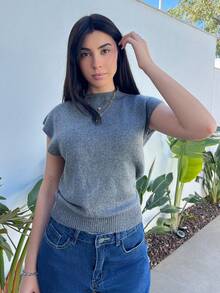 Hitanina Elegant High Neck Loose Casual Versatile Sleeveless Knit Sweater Vest In Fall/Winter - Dark Grey - View 5