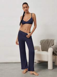 Ocili Áo ngực nữ 100% cotton gân, thoải mái, kiểu dáng cơ bản tối giản, thanh lịch, thích hợp cho mùa thu, thường ngày. - Màu xanh hải quân - Xem 4