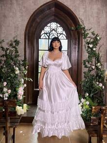 Lyrianda Đầm ôm sát dài chấm đất, màu trơn, thanh lịch, gợi cảm với dây đeo mảnh. - trắng - Xem 7