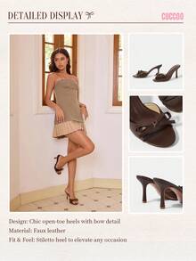 SHEIN X Belle Mariano CUCCOO CHICEST Women's Brown Pu Open Toe Mules With Stiletto Heels Vacation Shoes Summer Elegant Sandals Spring Shoes Spring Break Easter Prom Heels For Christmas Elegant Shoes Wedding Shoes - Brown - View 11