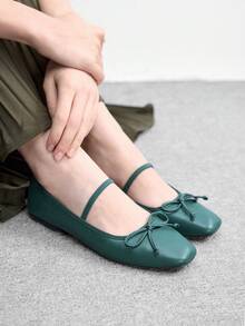 CUCCOO BIZCHIC Giày lười nữ đế bằng màu trơn, kiểu dáng thường ngày, có nơ trang trí, thích hợp cho dịp Giáng sinh. - Màu xanh lá cây đậm - Xem 4