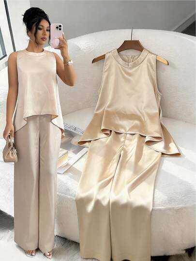 Franclia Women's Casual Satin Loose Jumpsuit, Summer