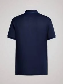 Officeau 男士时尚商务休闲 Polo 衫，夏季短袖领衬衫 - 藏蓝色 - 查看 2