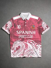 Aesthetic Post 撞色领男士Polo衫，龙图腾印花足球俱乐部风格，观赛必备单品，男士印花T恤，女士印花T恤，男士时尚运动上衣，足球/足球用品 - 彩色 - 查看 3