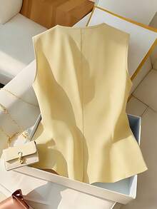 Franclia 优雅无袖黄色衬衫，时尚显瘦夏季女式上衣 - 黃色 - 查看 2