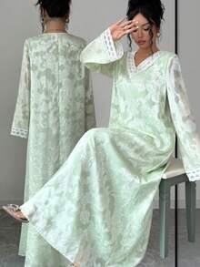 Al Najma 土耳其风格刺绣串珠绿色连衣裙，优雅显瘦 - 綠色 - 查看 1