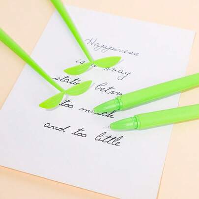 1支可爱嫩芽叶硅胶凝胶笔，幸运草设计，书写流畅，签名笔，创意简约工艺礼品笔，适用于办公室、学校和日常使用