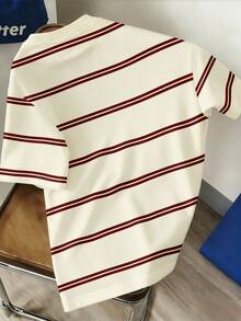 Manfinity Joysei Men's Casual Red Striped Pattern T-Shirt, Suitable For Summer, School, Outing, Friend Gift - Apricot - View 2