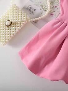 SHEIN Baby Girl Cute Pink Knitted Sleeveless Romper For Summer - Hot Pink - View 4