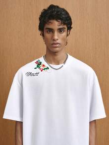 TOKVUE 男士休闲时尚度假短袖T恤，圆领针织衫，简约空白款，法式乡村风情，浪漫文艺，3D刺绣，简约法式，文艺范儿，修身剪裁，低调实用，日常通勤，度假商务出行，主题活动，节日礼物，男友礼物 - 白色 - 查看 5