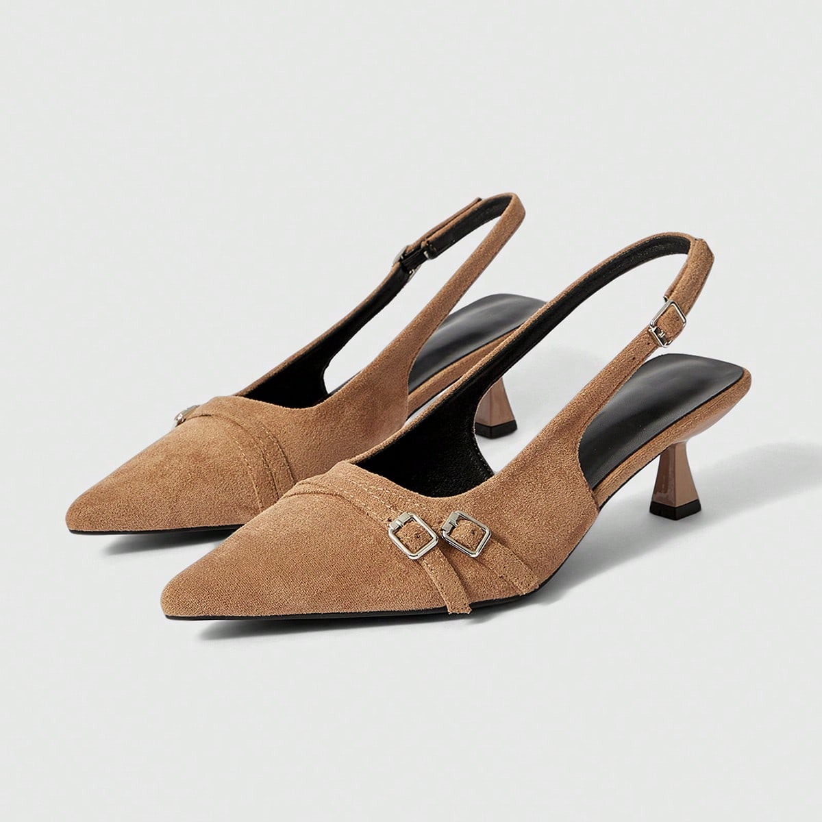 Zapatos de mujer de moda sexy con punta, elevación trasera con hebilla de ante y escote bajo para uso diario