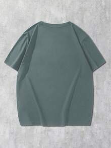 Manfinity Homme Plus Size Men's Letter Embossed Round Neck Casual Short Sleeve T-Shirt - Grey - View 2