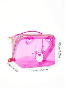 SHEIN X Care Bears 1款可爱图案大容量透明PVC化妆包，亚克力装饰，便携大容量，可收纳化妆品瓶及日常用品，适合女性和青少年使用，图案包括：欢呼熊、分享熊 - 粉色 - 查看 9