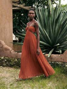 Maija Đầm voan xếp ly dành cho nữ - Gỗ đỏ - Xem 4