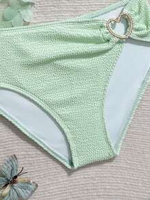 SHEIN Girls' Cute 3 PiecesSwimsuit Set With Shawl/Ruffle Trim, Fashionable Casual Elegant Swimwear Suitable For Swimming, Summer Vacation, Beach, Pool, Holiday Party - Green - View 3