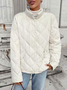 SHEIN LUNE 1 pieza Chaqueta de plumón ligera casual con bolsillo de manga larga para mujer - Albaricoque - Ver 3