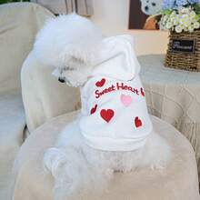 PETSIN 1pc "Sweet Heart" Heart Pattern Embroidered Pet Hoodie With Traction D-Ring Spring And Autumn Comfortable Cat And Dog Coat - White - View 10