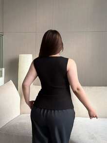 Vibekara 大码休闲通勤撞色背心 - 黑色 - 查看 2