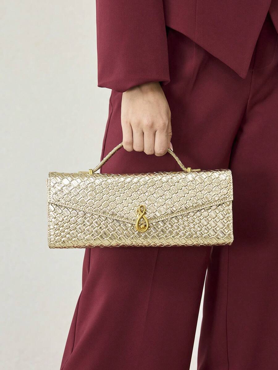 MOTF PREMIUM WOMEN'S FASHION MINIMALIST CROCODILE EMBOSSED SQUARE TOP HANDLE BAG - Gold - View 1