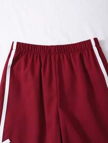 SHEIN Genkimix Kids 两件套女童宽松休闲撞色蝴蝶结印花短袖T恤搭配纯色蝴蝶结长裤，修身版型，适合夏季旅行、度假、上学和户外活动穿着。 - 紅白色 - 查看 6