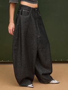 COUREZ EXTREME BALLOON JEANS IN RAW DENIM - Black - View 2