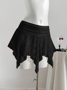 Comfortcana 女士不对称下摆短款休闲裙 - 黑色 - 查看 3