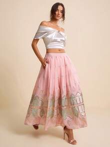 LOTSLUV Chân váy vải đính sequin màu tím dành cho nữ - Hồng - Xem 1