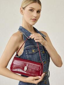 MOTF PREMIUM LADIES SHOULDER BAG, EXQUISITE AND SIMPLE BAGUETTE BAG, VERSATILE PARTY COMMUTE - Red - View 6