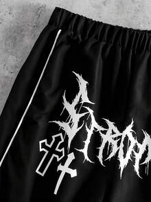 Coolqubz Teens' New Spring/Summer Gothic Lightning Graphic Casual Straight Leg Sports Streetwear Pants - Black - View 5